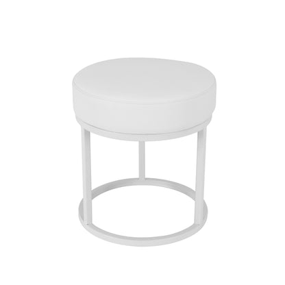 Tane 18 Inch Modern Accent Stool, Round Padded White Faux Leather Seat