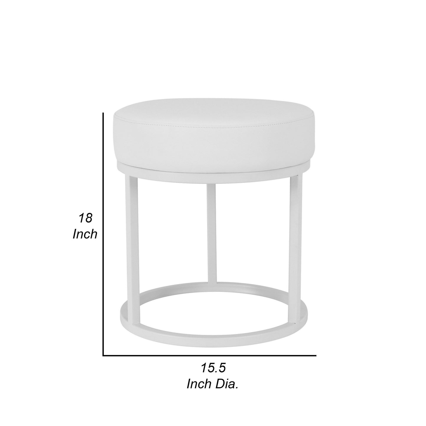 Tane 18 Inch Modern Accent Stool, Round Padded White Faux Leather Seat