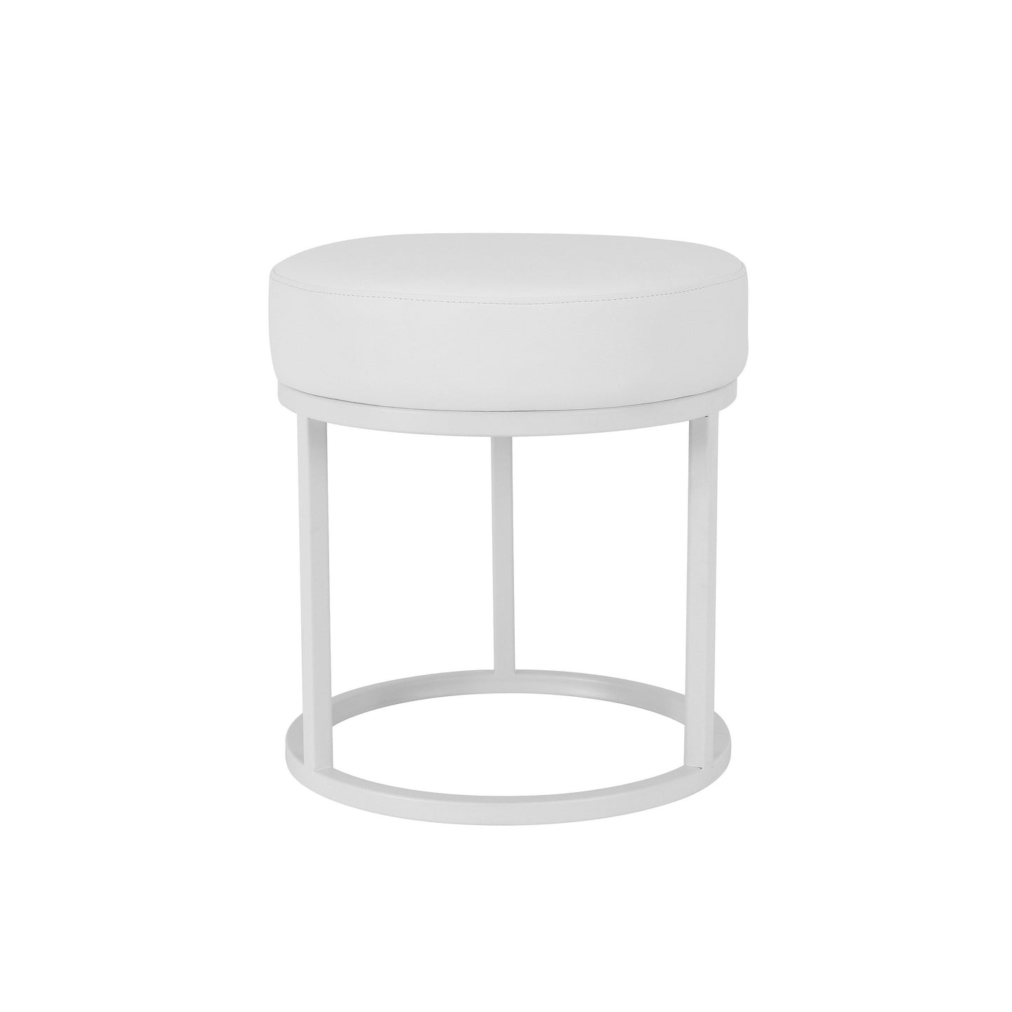 Tane 18 Inch Modern Accent Stool, Round Padded White Faux Leather Seat