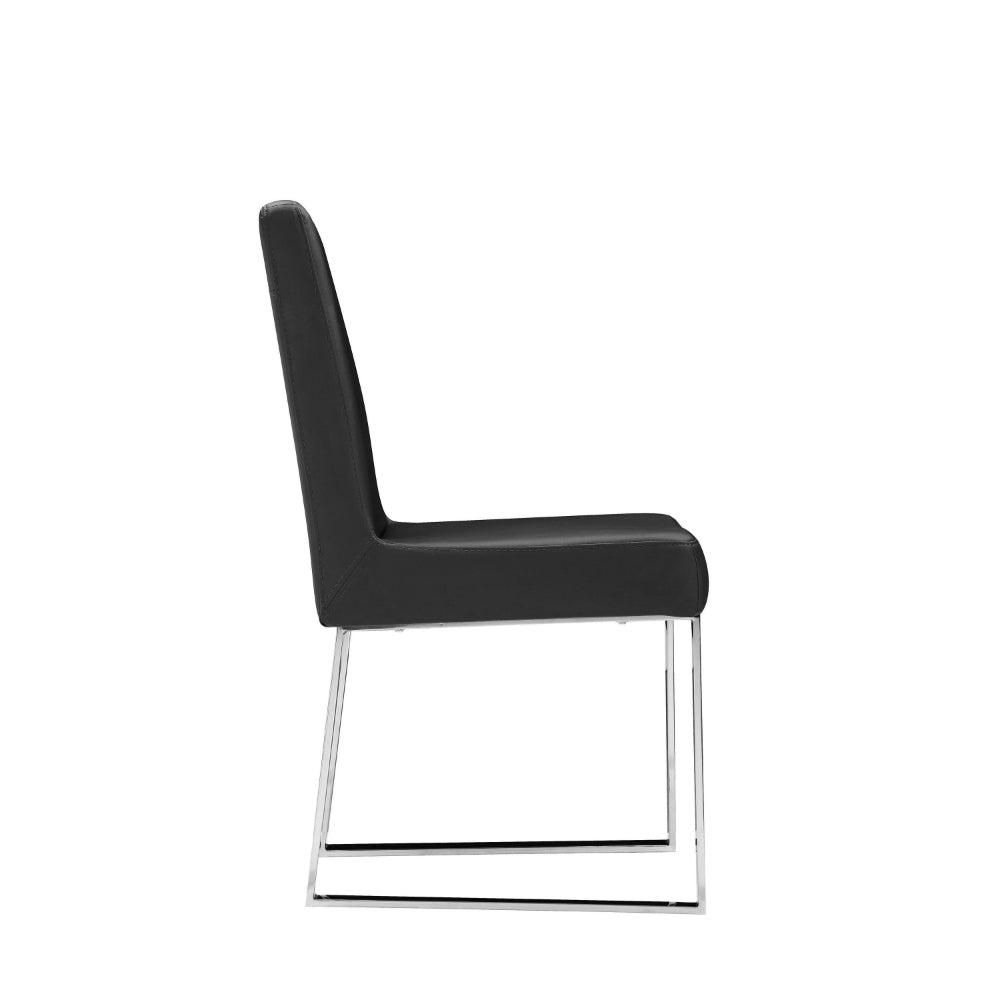 Ien 25 Inch Dining Chair Set of 2, Armless, Black Faux Leather, Chrome