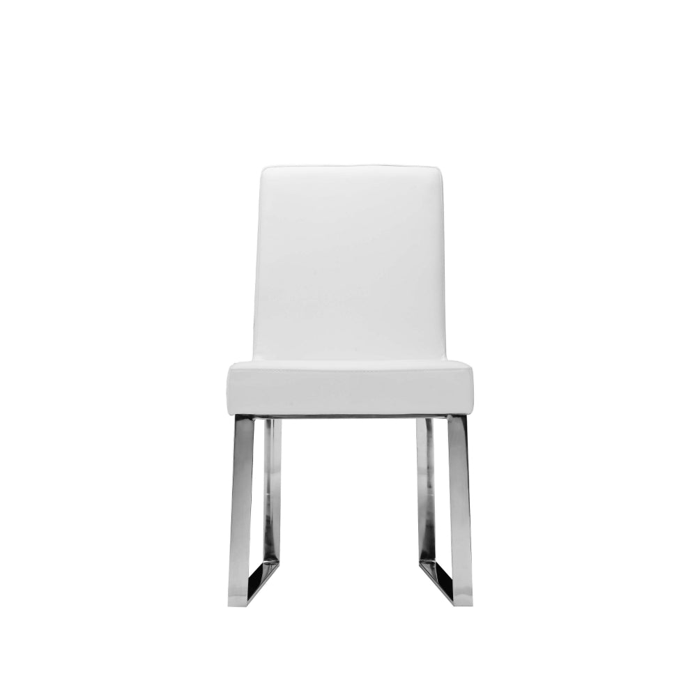 Ien 25 Inch Dining Chair Set of 2, Armless, White Faux Leather, Chrome