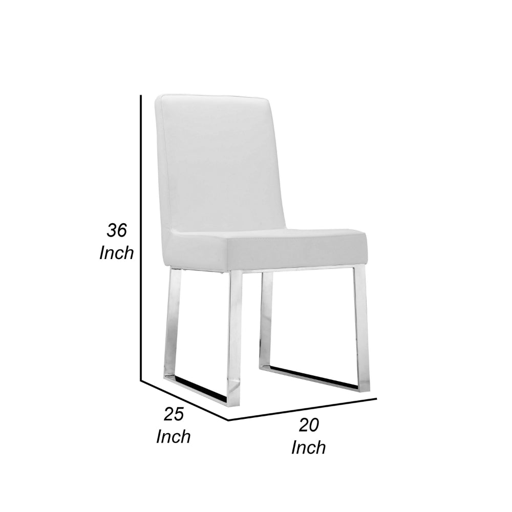 Ien 25 Inch Dining Chair Set of 2, Armless, White Faux Leather, Chrome