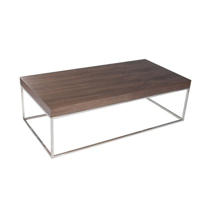 Zen 48 Inch Coffee Table, Rectangular, Chrome Base, Walnut Brown Wood Top