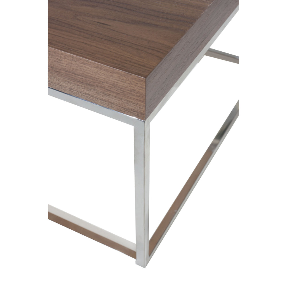 Zen 48 Inch Coffee Table, Rectangular, Chrome Base, Walnut Brown Wood Top