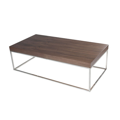 Zen 48 Inch Coffee Table, Rectangular, Chrome Base, Walnut Brown Wood Top