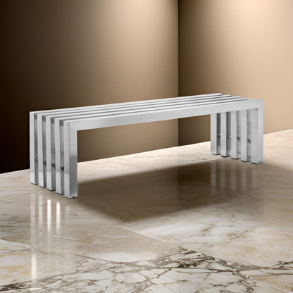 Namo 58 Inch Accent Bench, Sleek Modern Design, Rectangular, Chrome Metal
