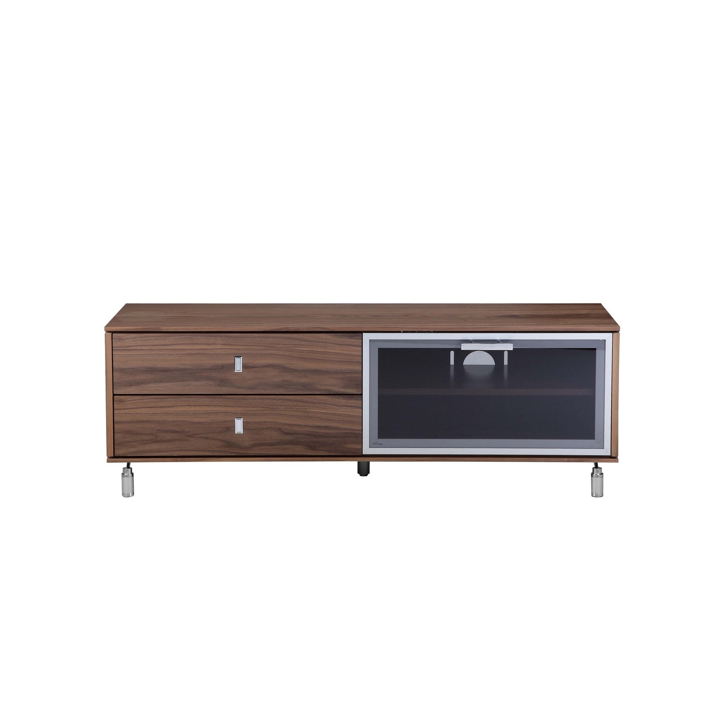 Ida 60 Inch TV Entertainment Console, Drawers, Pull Down Door, Walnut Brown