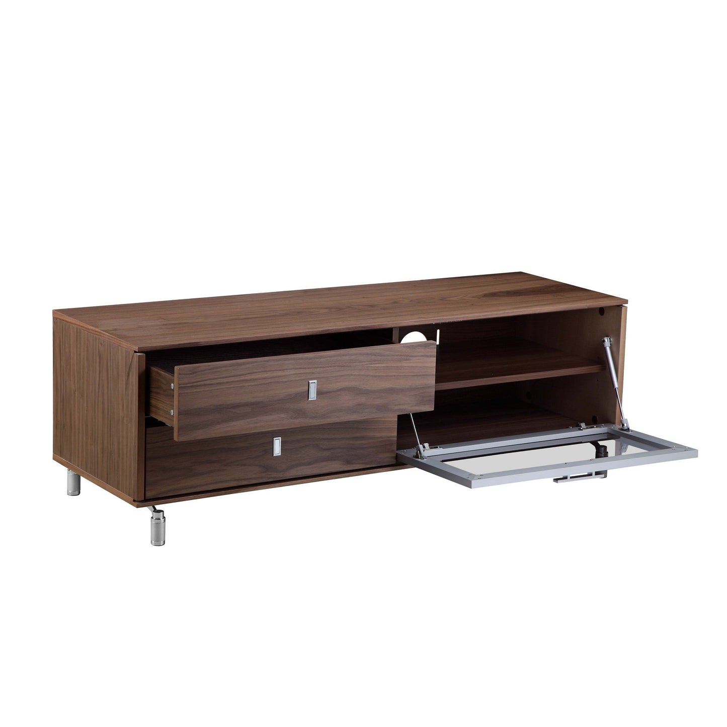 Ida 60 Inch TV Entertainment Console, Drawers, Pull Down Door, Walnut Brown