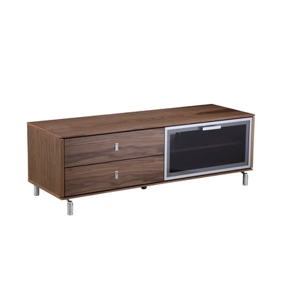 Ida 60 Inch TV Entertainment Console, Drawers, Pull Down Door, Walnut Brown