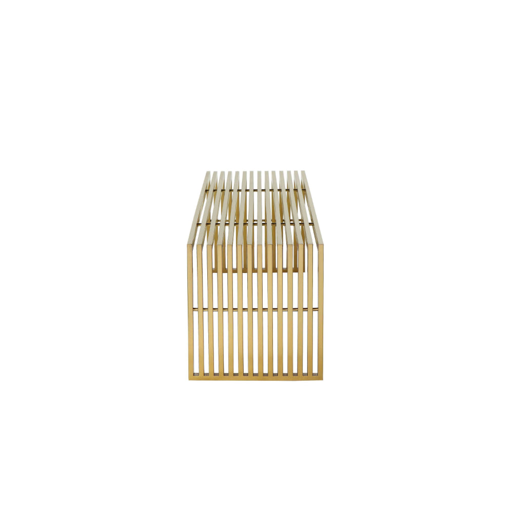 Niki 55 Inch Accent Bench, Slatted, Rectangular, Luxurious Brushed Gold
