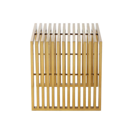 Niki 17 Inch Accent Stool, Slatted Design, Square, Luxurious Brushed Gold