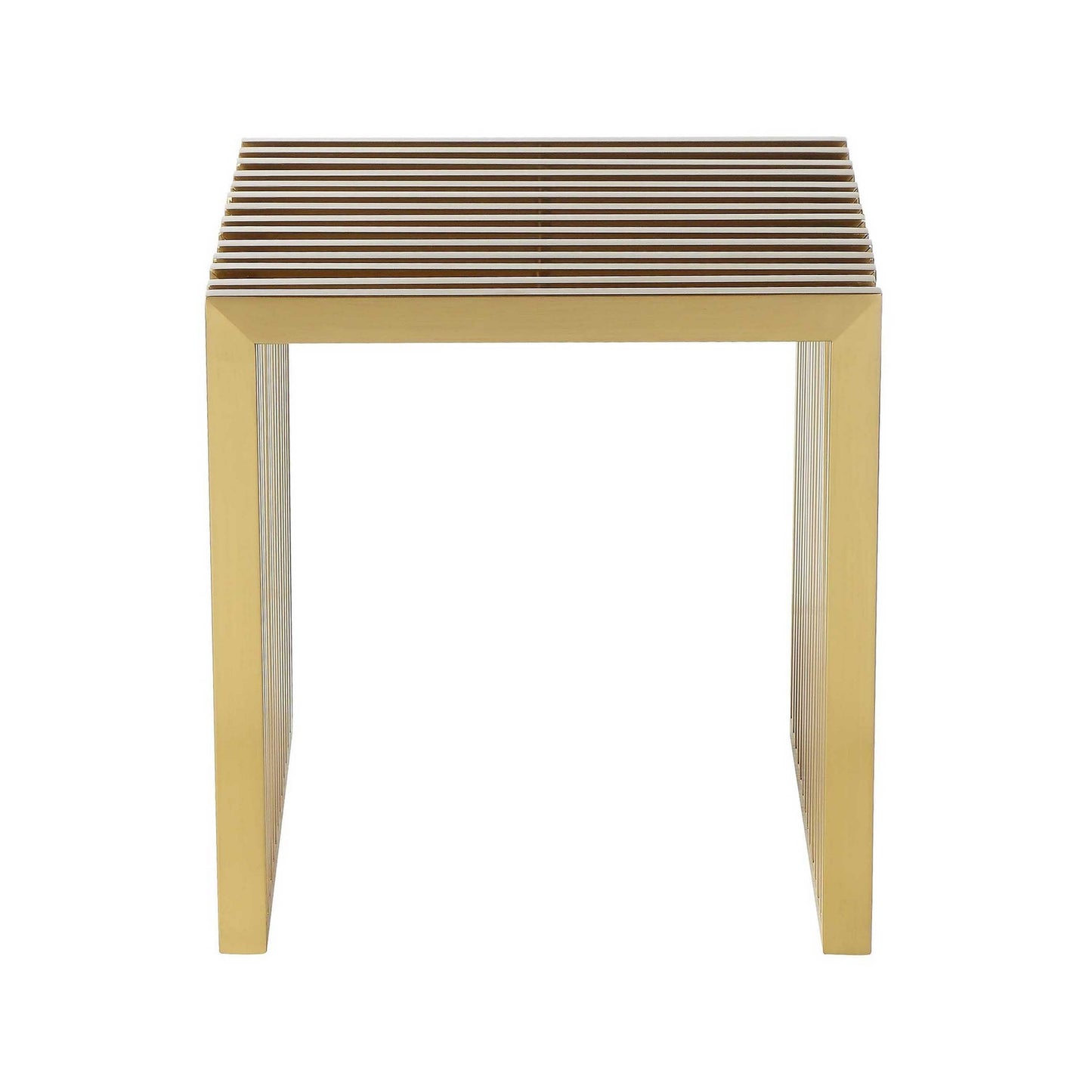 Niki 17 Inch Accent Stool, Slatted Design, Square, Luxurious Brushed Gold