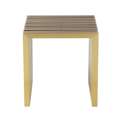 Niki 17 Inch Accent Stool, Slatted Design, Square, Luxurious Brushed Gold