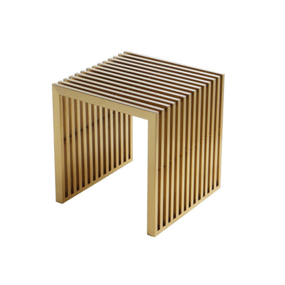 Niki 17 Inch Accent Stool, Slatted Design, Square, Luxurious Brushed Gold