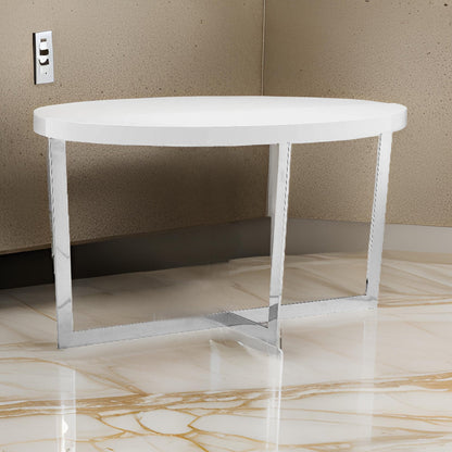 Tini 55 Inch Console Table, Oval Top, Chrome Frame, Sleek White Finish