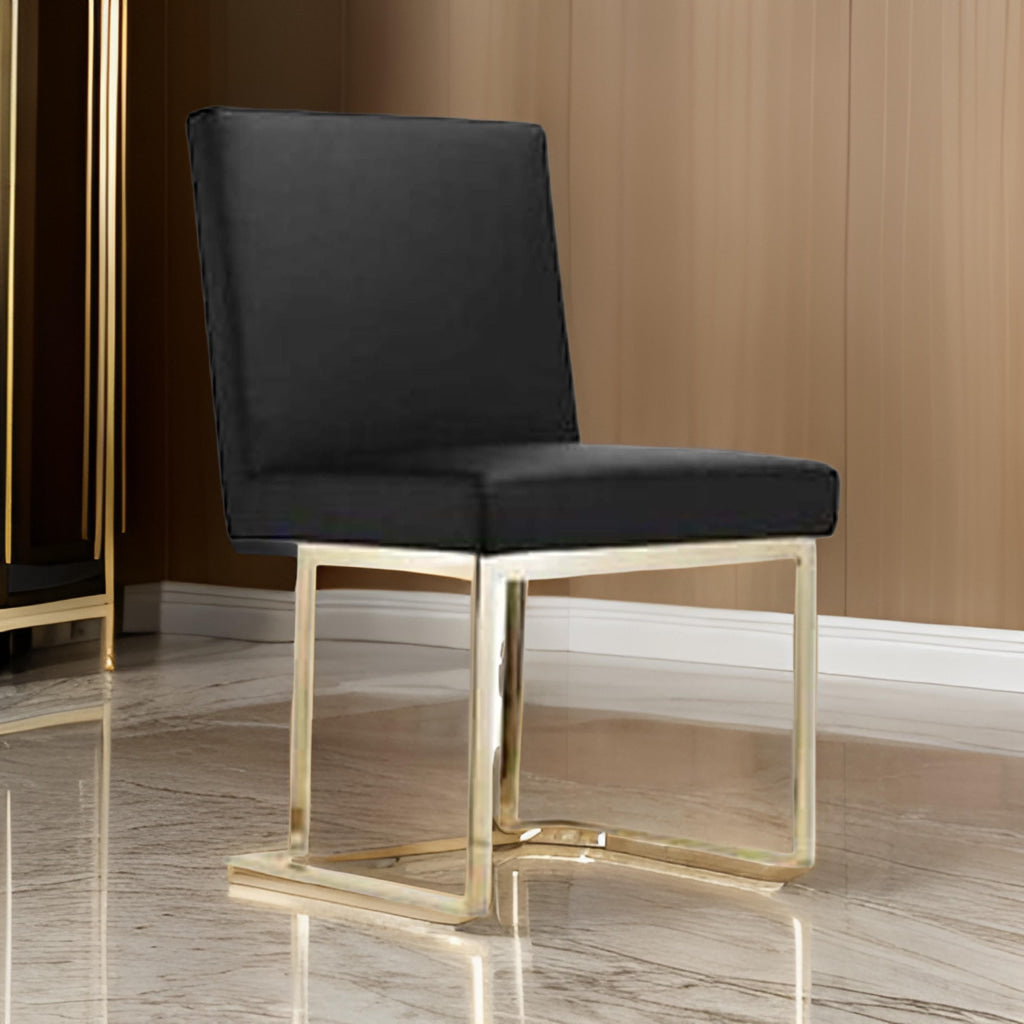 Boly 26 Inch Counter Height Chair, Black Faux Leather Seat, Gold Cantilever