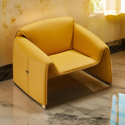Zili Accent Chair, Brown Faux Leather, Plush Foam, Sleek Gold Metal Finish