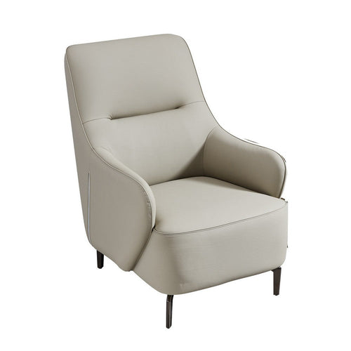 Hery Accent Chair, Barrel Back, Gray Upholstery, Solid Acacia Wood