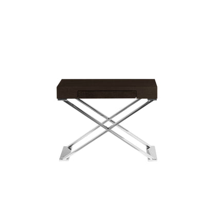 Rix 21 Inch Side End Table, 1 Drawer, X Steel Legs, Espresso Brown Wood