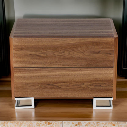 Sam 20 Inch Nightstand, 2 Drawers, White Wood, High Polished Metal Legs