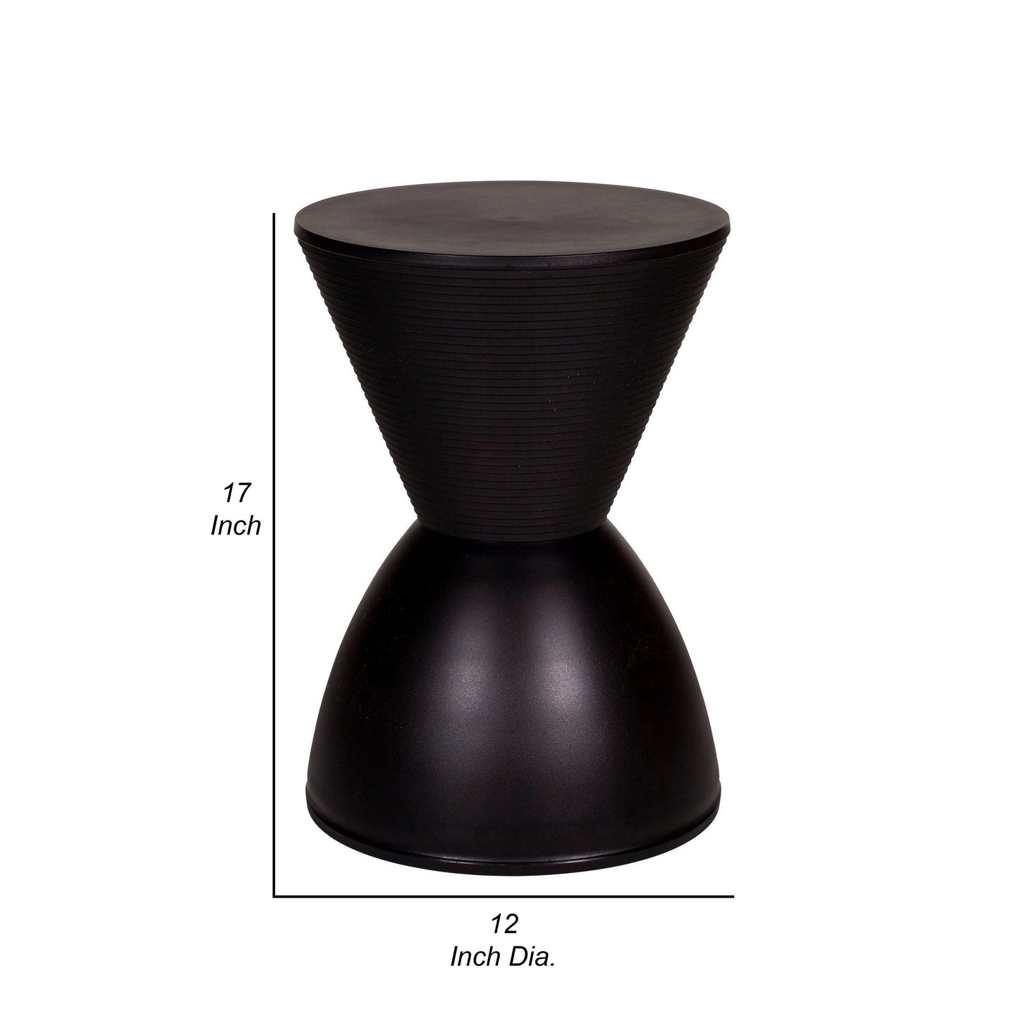 Hillary 17 Inch Side Table, Indoor Outdoor, Hourglass Shape, Black Finish