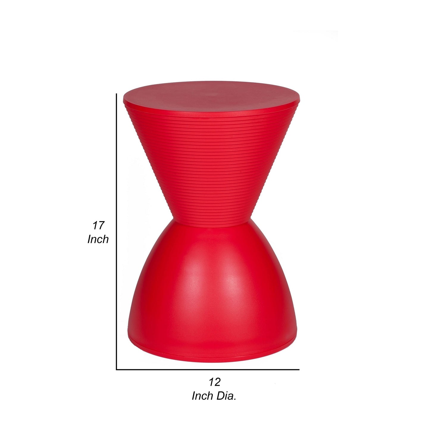 Hillary 17 Inch Side Table, Indoor Outdoor, Hourglass Shape, Red Finish