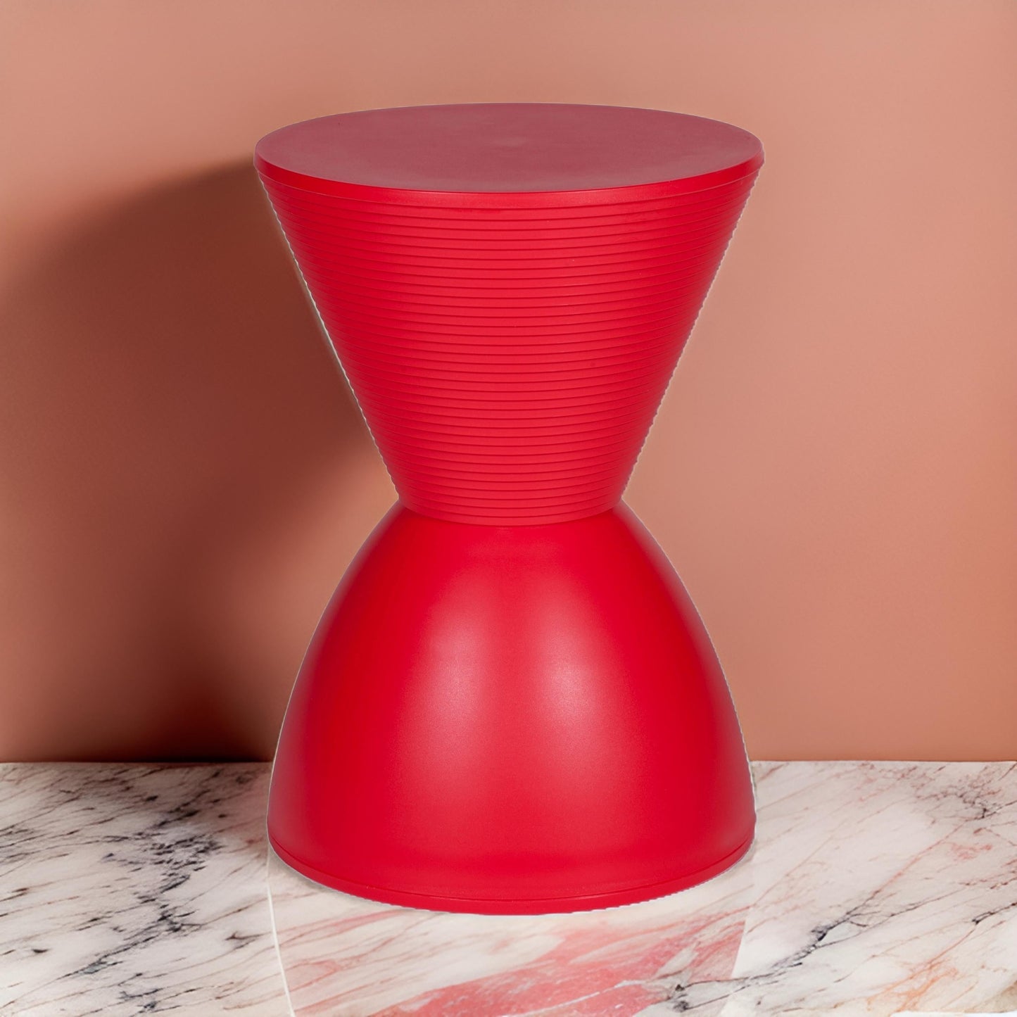 Hillary 17 Inch Side Table, Indoor Outdoor, Hourglass Shape, Red Finish