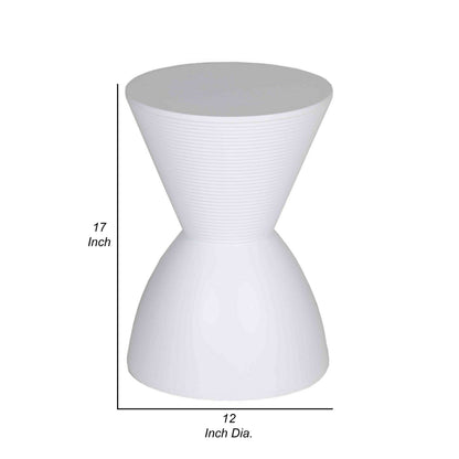 Hillary 17 Inch Side Table, Indoor Outdoor, Hourglass Shape, White Finish