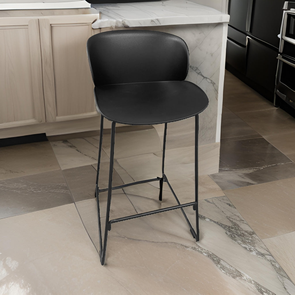 Sia 30 Inch Barstool Chair Set of 2, Black Seat and Back, Metal Base