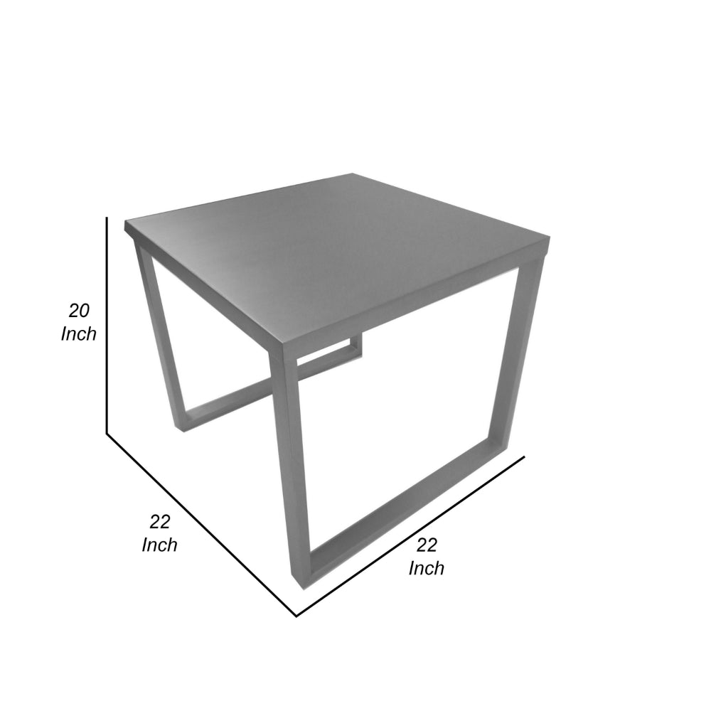 Tom 22 Inch Side End Table, Square Top, Square Legs, Gray Brushed Metal