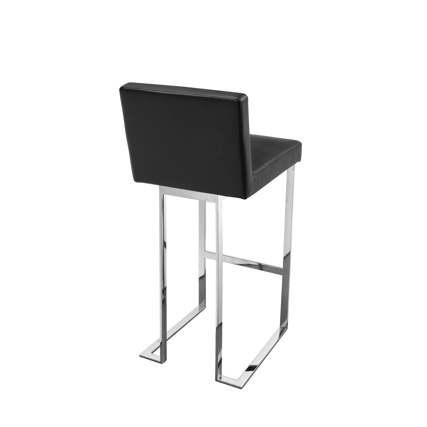 Boly 30 Inch Barstool Chair, Black Faux Leather, Cushions, Chrome Steel