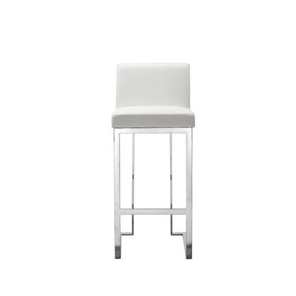 Boly 30 Inch Barstool Chair, White Faux Leather, Cushions, Chrome Steel
