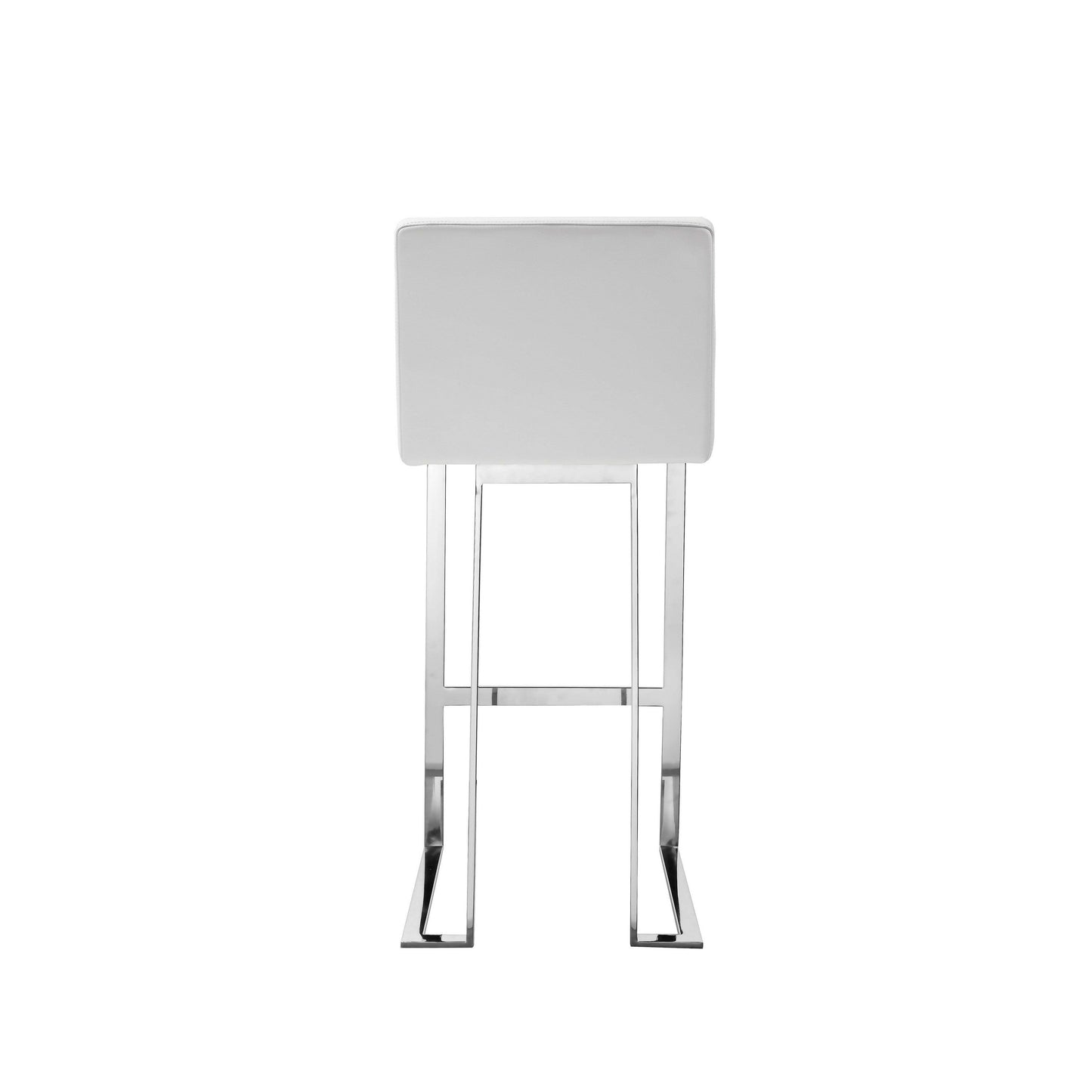 Boly 30 Inch Barstool Chair, White Faux Leather, Cushions, Chrome Steel