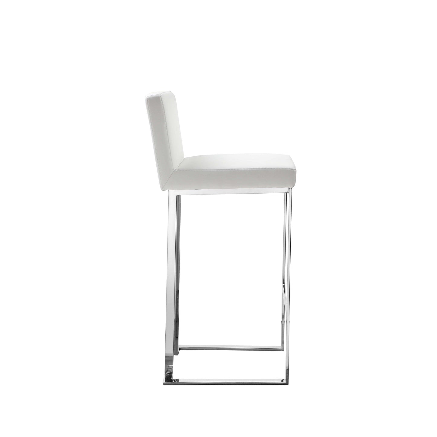 Boly 30 Inch Barstool Chair, White Faux Leather, Cushions, Chrome Steel
