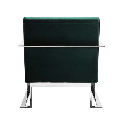 Boly 28 Inch Lounge Chair, Green Velvet, Foam Cushions, Chrome Steel Base