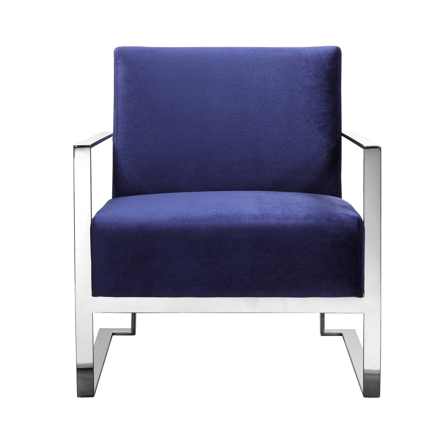 Boly 28 Inch Lounge Chair, Navy Velvet, Foam Cushions, Chrome Steel Base
