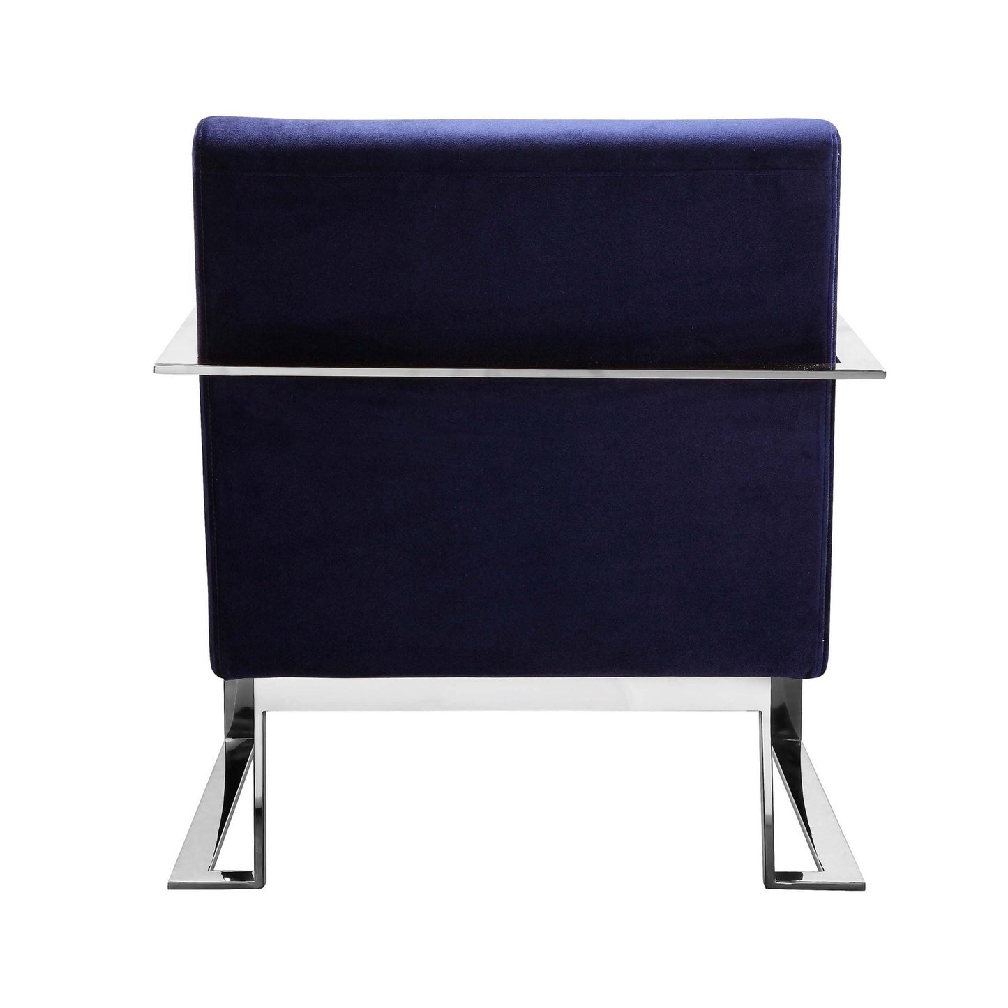 Boly 28 Inch Lounge Chair, Navy Velvet, Foam Cushions, Chrome Steel Base