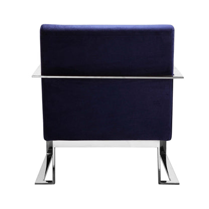 Boly 28 Inch Lounge Chair, Navy Velvet, Foam Cushions, Chrome Steel Base