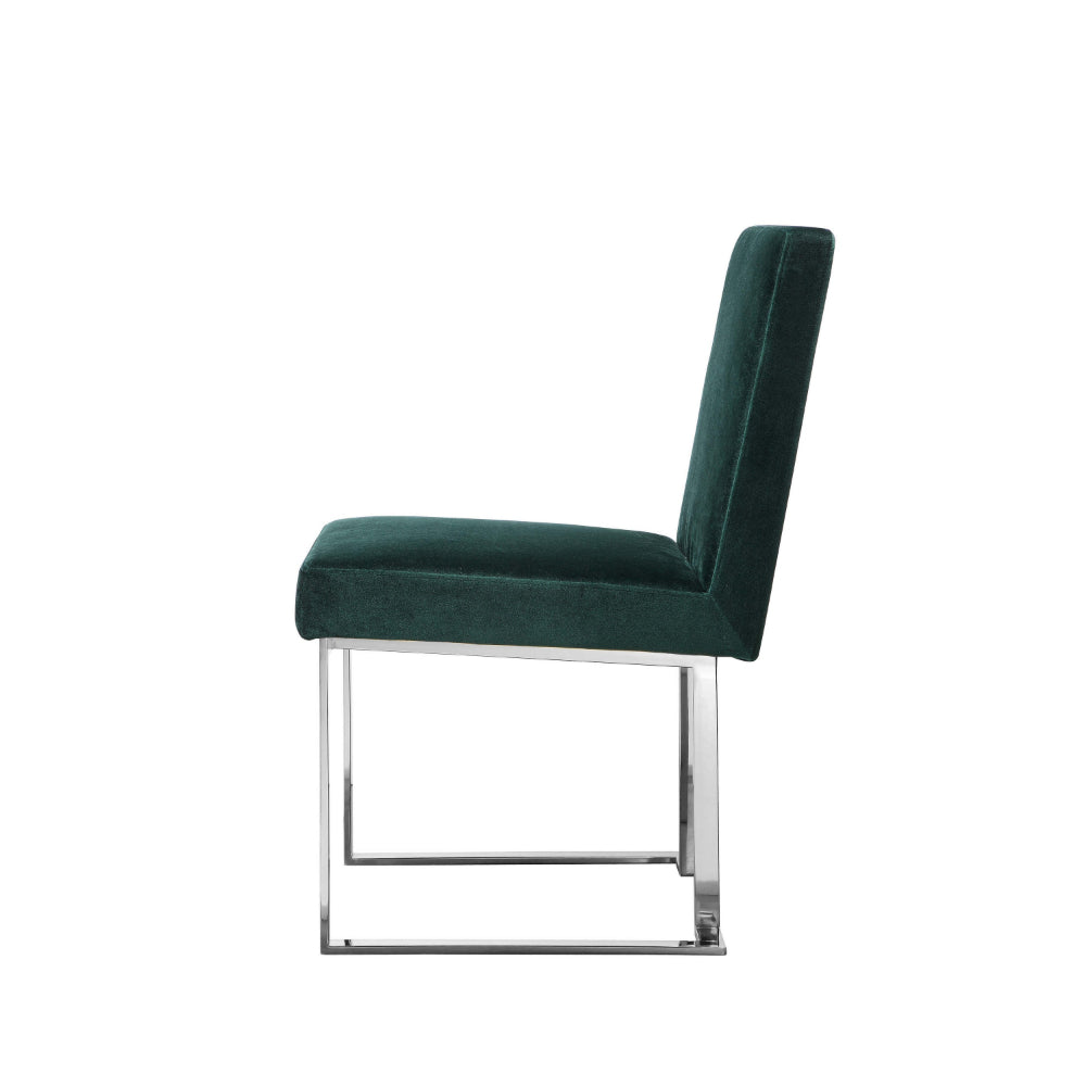 Boly 19 Inch Dining Chair, Set of 2, Green Velvet, Foam, Chrome Steel Base
