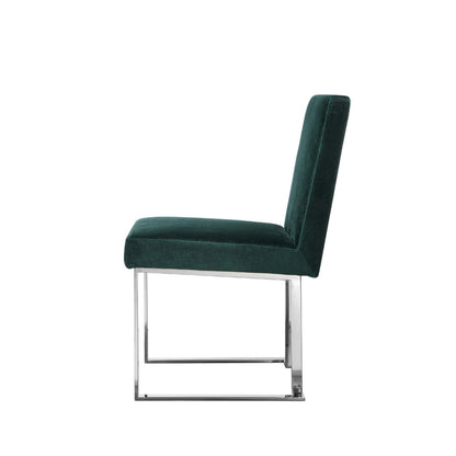 Boly 19 Inch Dining Chair, Set of 2, Green Velvet, Foam, Chrome Steel Base