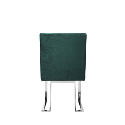 Boly 19 Inch Dining Chair, Set of 2, Green Velvet, Foam, Chrome Steel Base