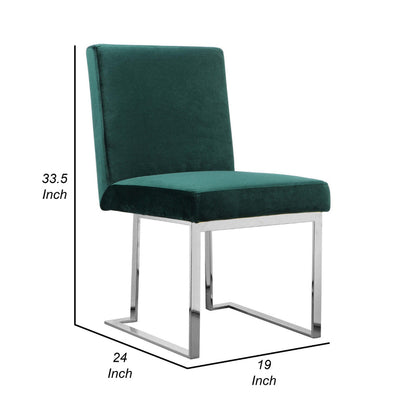 Boly 19 Inch Dining Chair, Set of 2, Green Velvet, Foam, Chrome Steel Base