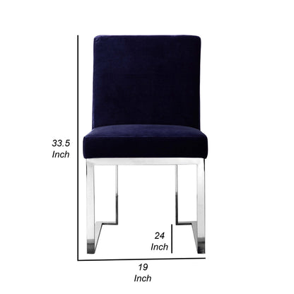 Boly 19 Inch Dining Chair, Set of 2, Navy Blue Velvet, Foam, Chrome Steel