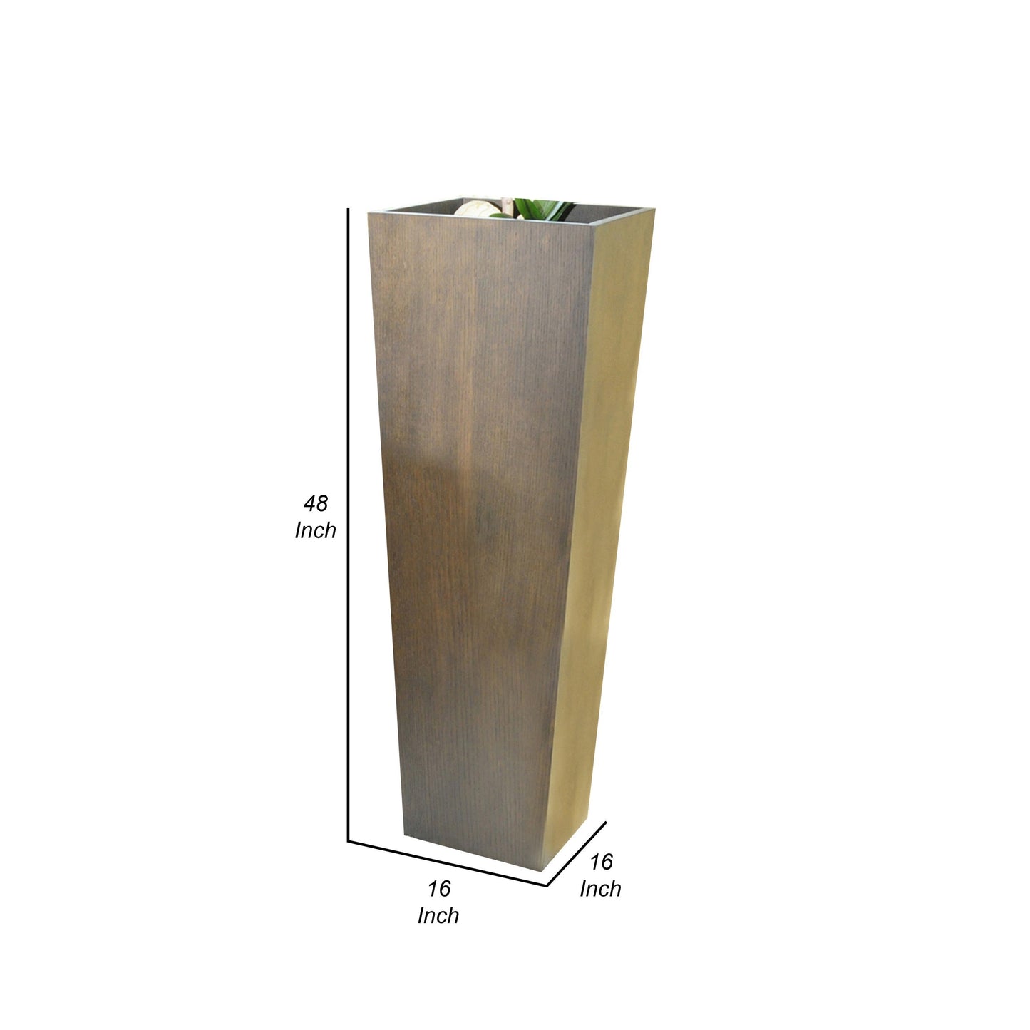 Jo 48 Inch Tall Flower Pot Planter, Hidden Indented Box, Dark Brown Veneer