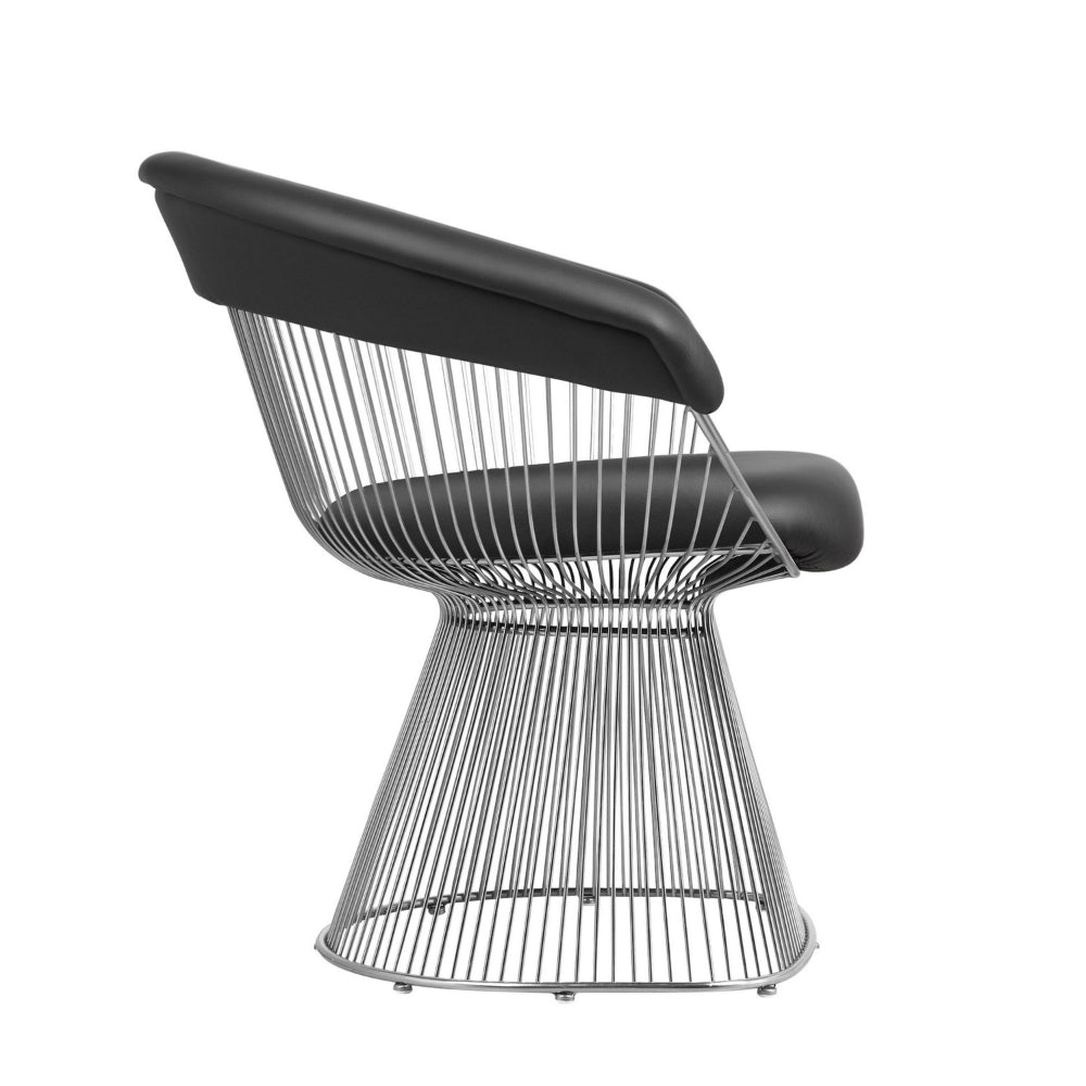 Mimi 27 Inch Accent Armchair, Black Faux Leather, Foam Cushions, Steel Wire