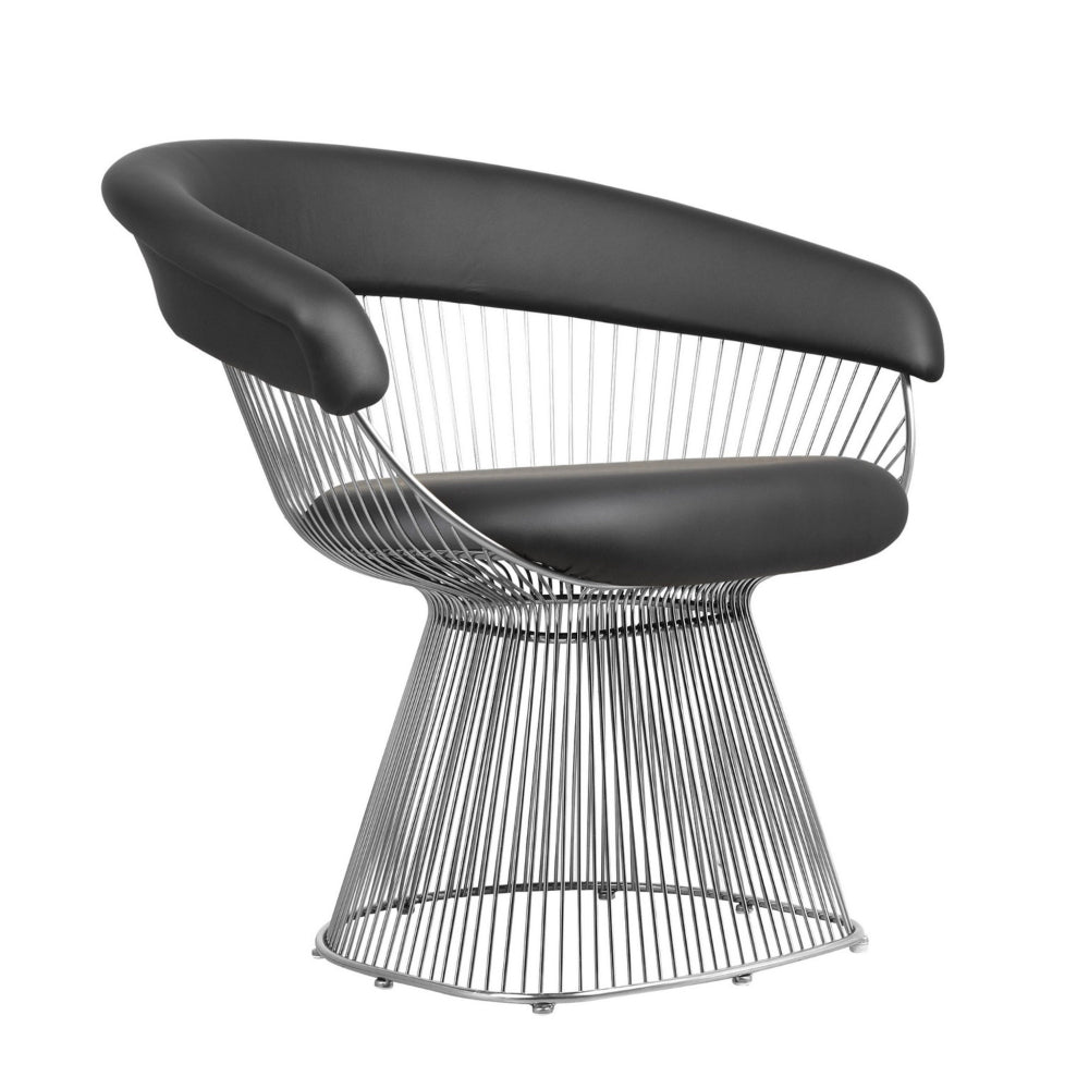 Mimi 27 Inch Accent Armchair, Black Faux Leather, Foam Cushions, Steel Wire