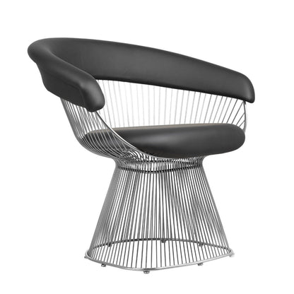 Mimi 27 Inch Accent Armchair, Black Faux Leather, Foam Cushions, Steel Wire