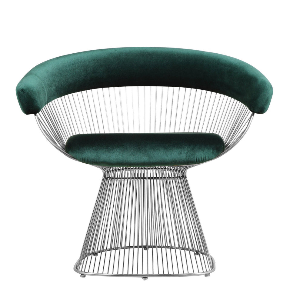 Mimi 27 Inch Accent Armchair, Green Velvet, Foam Cushions, Steel Wire
