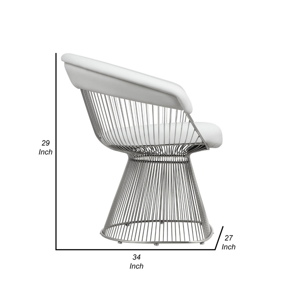 Mimi 27 Inch Accent Armchair, White Faux Leather, Foam Cushion, Steel Wire