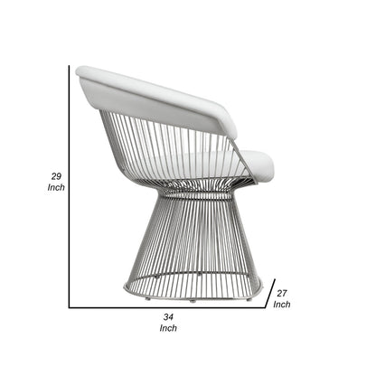 Mimi 27 Inch Accent Armchair, White Faux Leather, Foam Cushion, Steel Wire